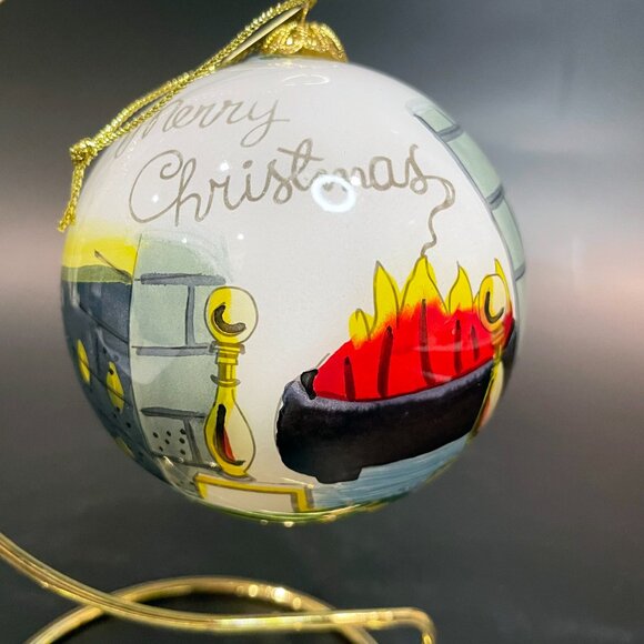 Pier 1 Li Bien Kitty Cat Round Glass Ornament 2017 3.5" with Box - Picture 4 of 4